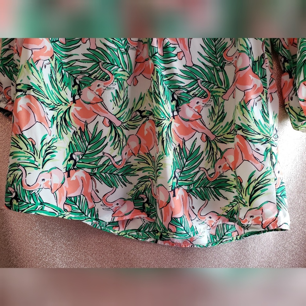 Crown & Ivy Elephant Palm Leaf Popover Blouse XS - Picture 4 of 8